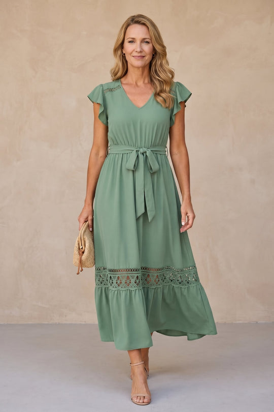 Bohemian V-Neck Lace Insert Maxi Dress