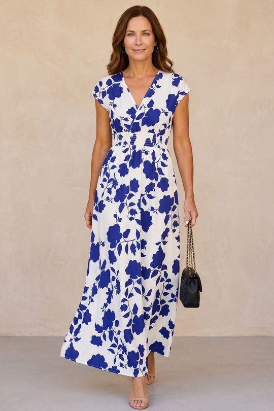 Bohemian V-Neck Smocked Waist Maxi Dress