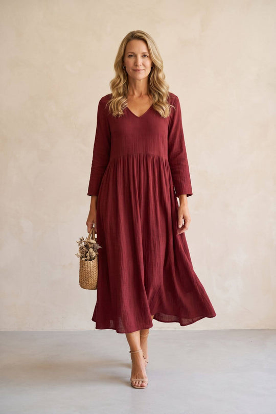 Bohemian V-Neck Textured Tiered Maxi Dress