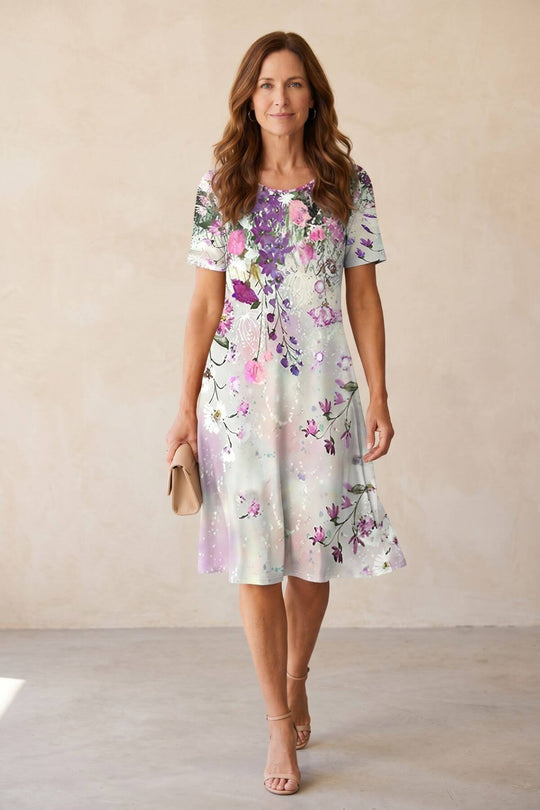 Bohemian Wildflower Print Short Sleeve Dress