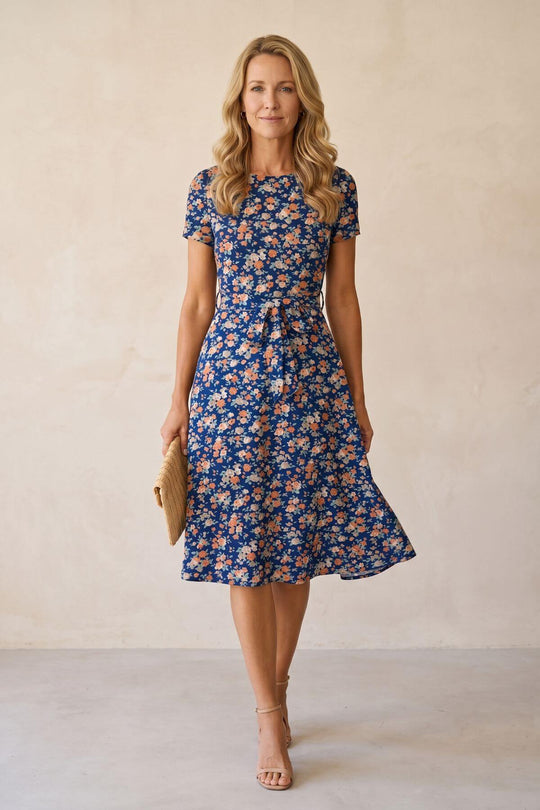 Boho A-Line Floral Tie Waist Dress