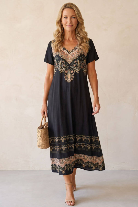Boho Ethnic Print Side Slit Dress