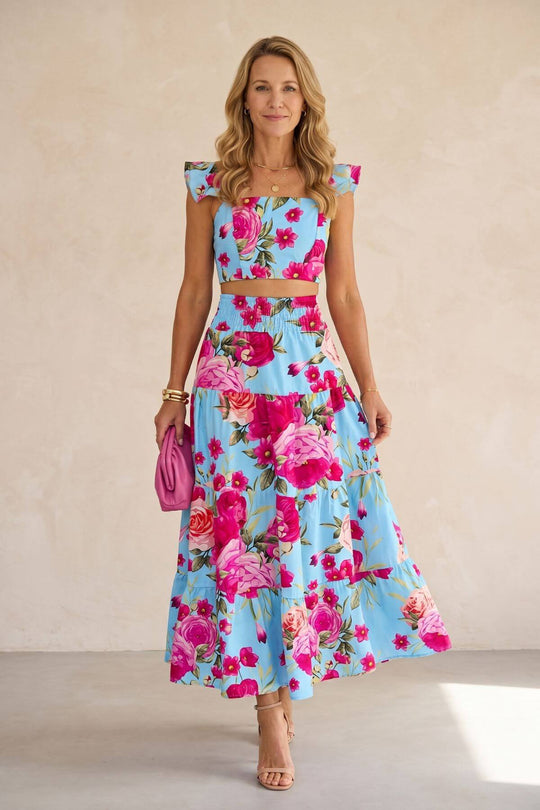Boho Ruffle Strap 2-Piece Maxi Dress