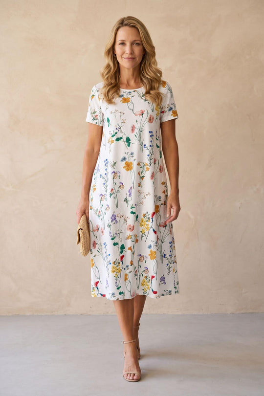 Boho Short Sleeve Floral Midi Dress