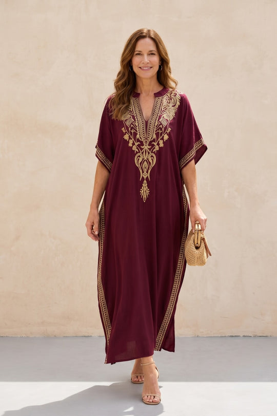 Boho Split Hem Embroidered Kaftan Dress