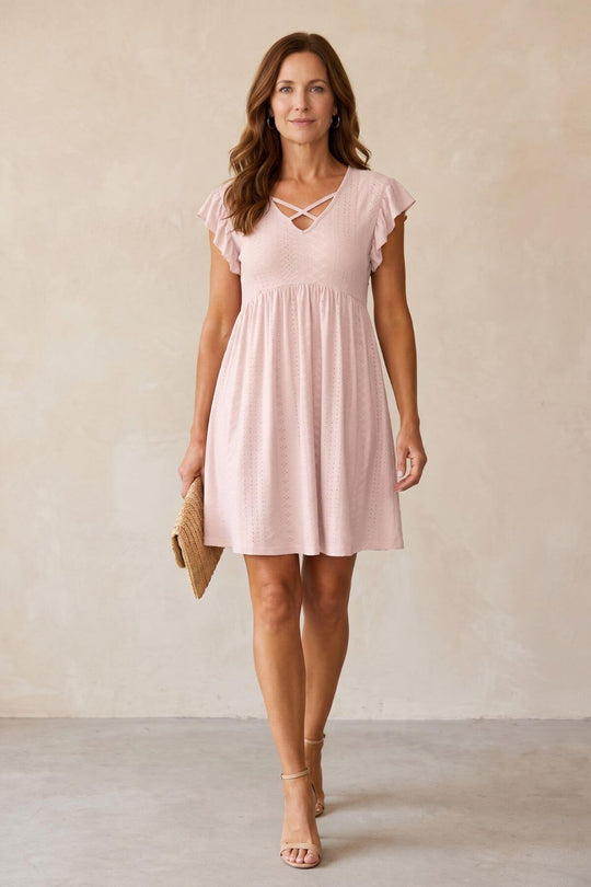 Boho Textured Flutter Sleeve Dress - Plus Size