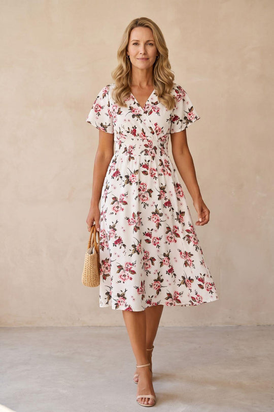 Boho V-Neck Smocked Waist Floral Dress