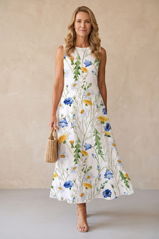 Boho Wildflower Print Sleeveless Maxi Dress