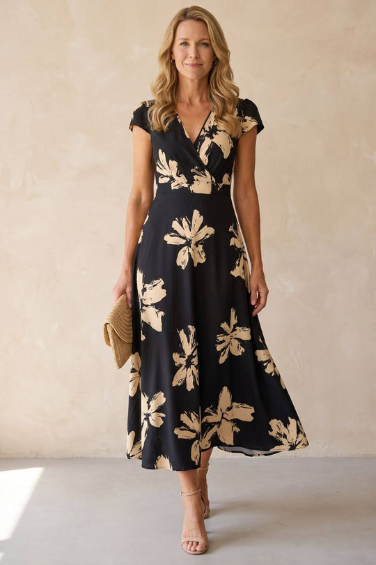 Bold Floral Print Short Sleeve Summer Maxi Dress