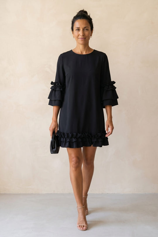 Bow Tie Neck Ruffle Sleeve Bohemian Short Dress - Plus Size