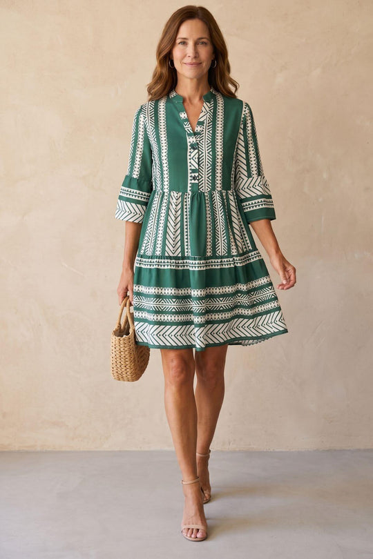 Casual 3/4 Sleeve Geometric Boho Dress