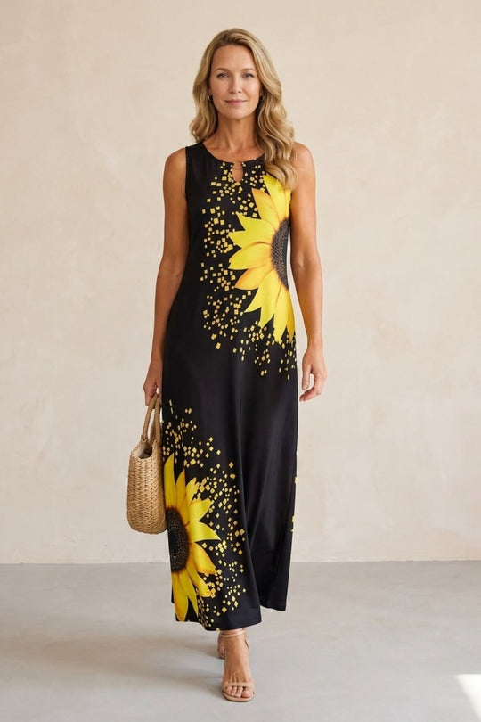 Casual Bohemian Floral Cutout Neckline Dress