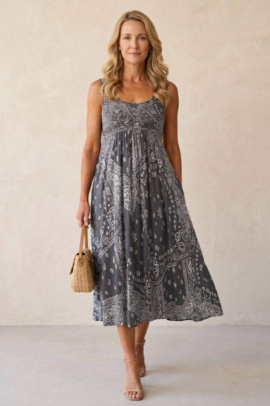 Casual Boho Bandana Pattern Summer Dress - Plus Size