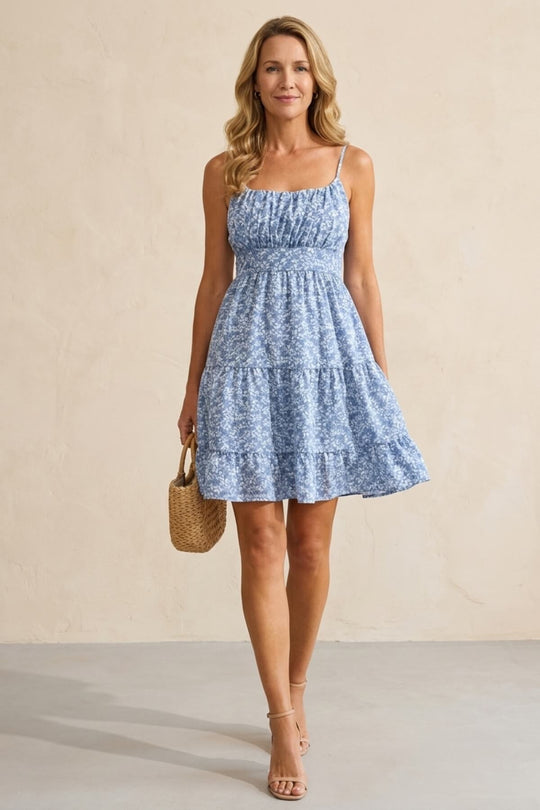 Casual Boho Shirred Bodice Floral Dress