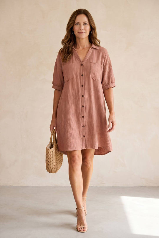 Casual Button Front Summer Dress - Plus Size