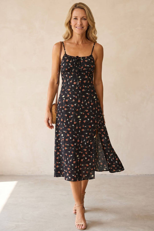 Casual Floral High Slit Midi Dress