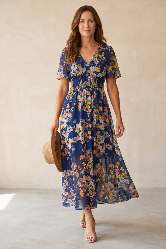 Casual Flutter Sleeve Floral Flowy Maxi