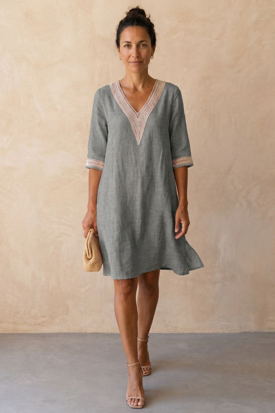 Casual Half Sleeve Lace Insert Dress