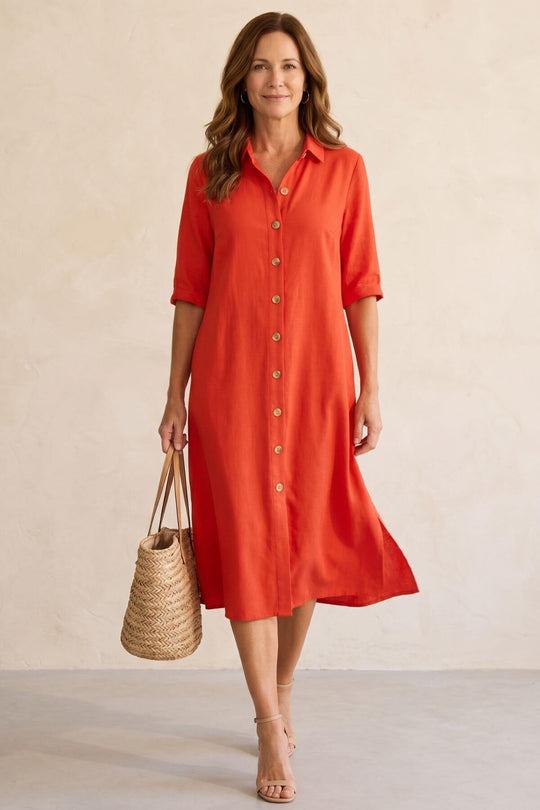 Casual Loose Fit Button Down Dress