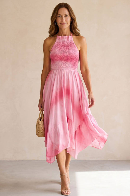 Casual Ombre Smocked Halter Dress
