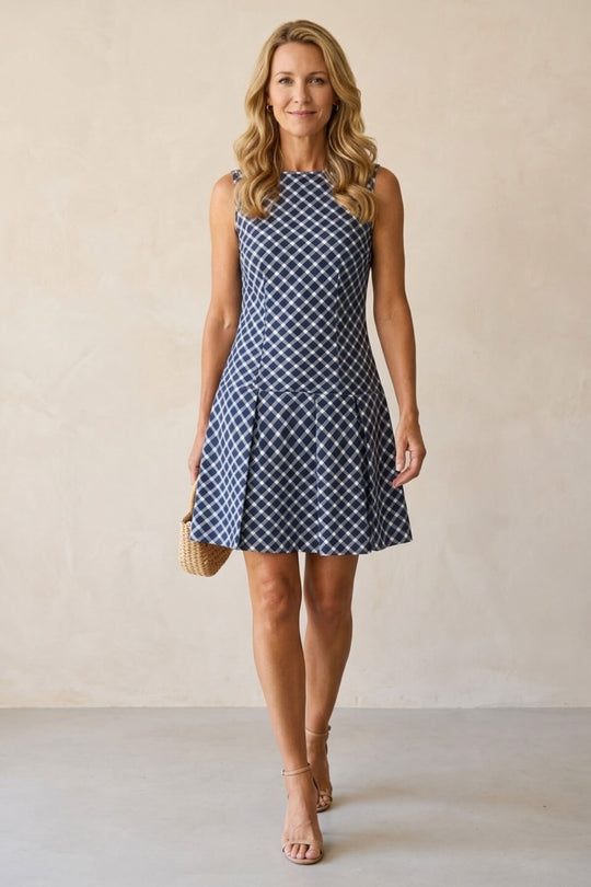 Casual Plaid Drop Waist Mini Dress
