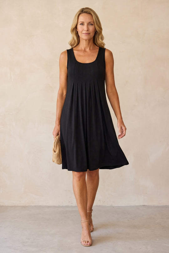 Casual Pleated Front Sleeveless Mini Dress