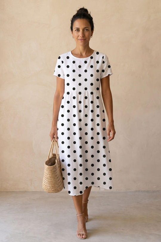 Casual Polka Dot Pocket Midi Dress