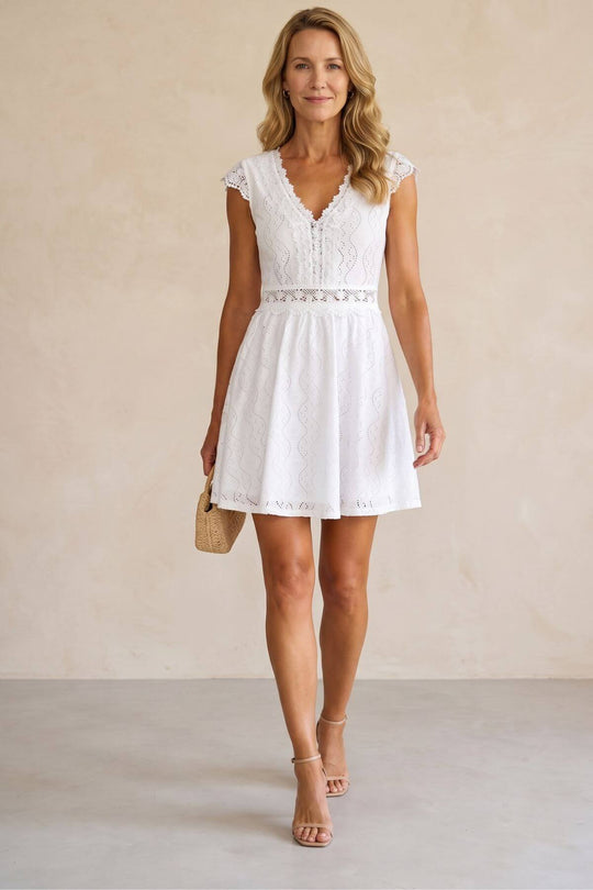 Casual Scalloped V-Neck Fit Flare Mini Dress
