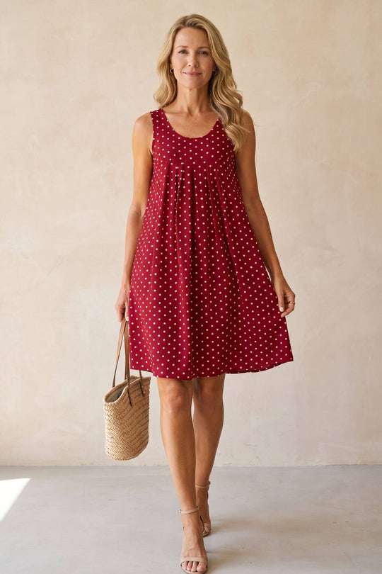 Casual Scoop Neck Polka Dot Mini Dress