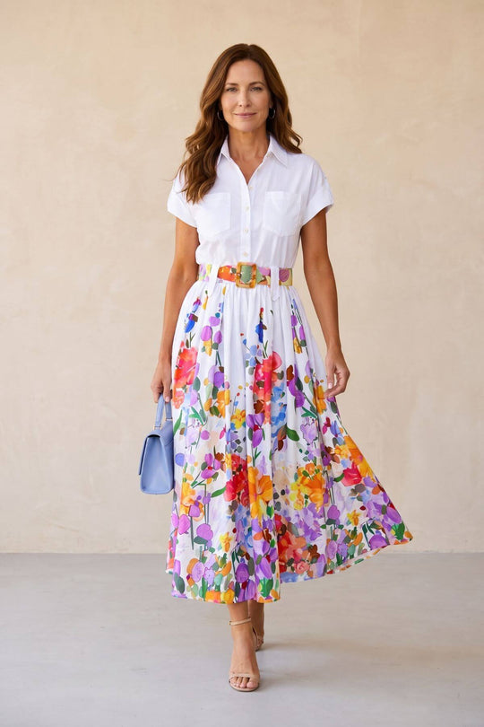Casual Short Sleeve Contrast Floral Maxi Dress