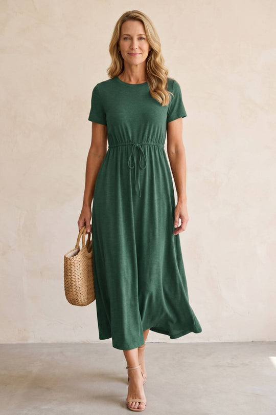 Casual Short Sleeve Drawstring Maxi Dress