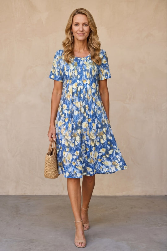 Casual Short Sleeve Floral Pocket Dress