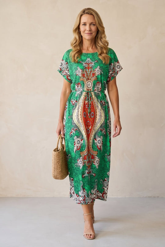 Casual Short Sleeve Oversized Print Maxi Dress