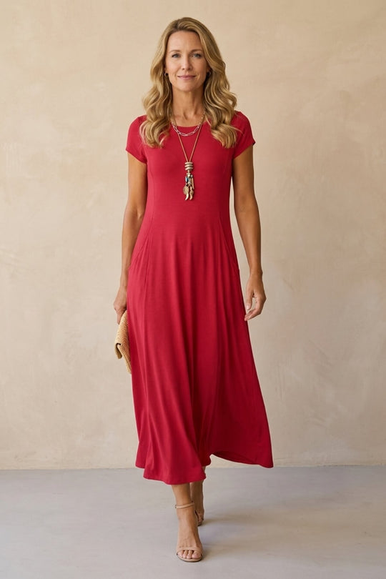 Casual Short Sleeve Pocket Maxi Dress