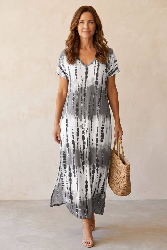 Casual Tie-Dye V-Neck Split Maxi Dress