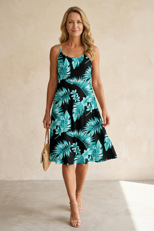 Casual Tropical Leaf Print Mini Dress