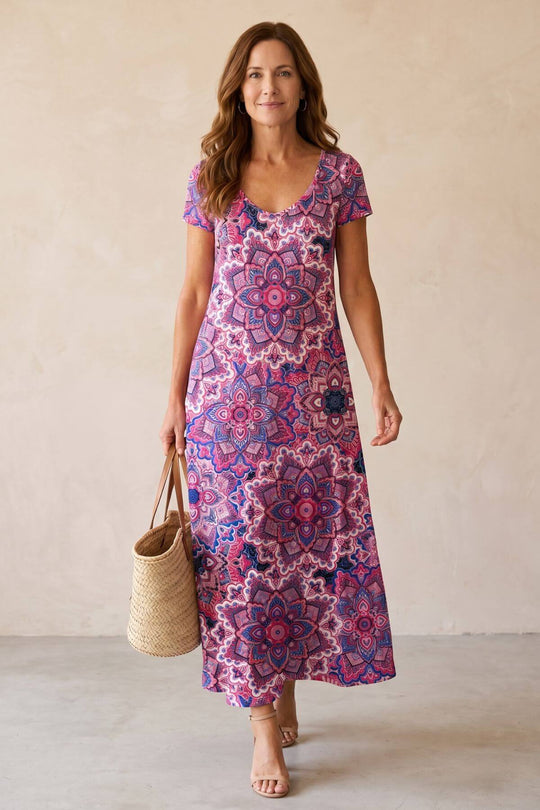 Casual V-Neck Kaleidoscopic Pattern Long Dress