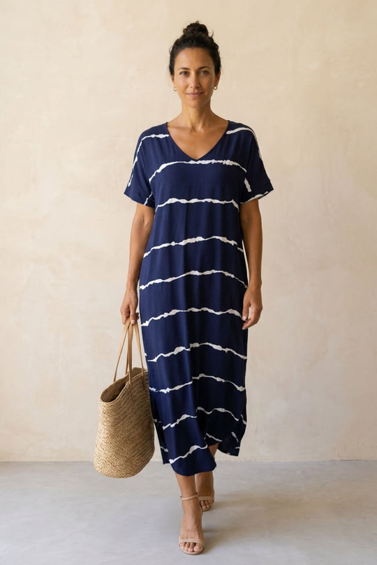 Casual V-Neck Tie Dye Pattern Loose Maxi Dress - Plus Size