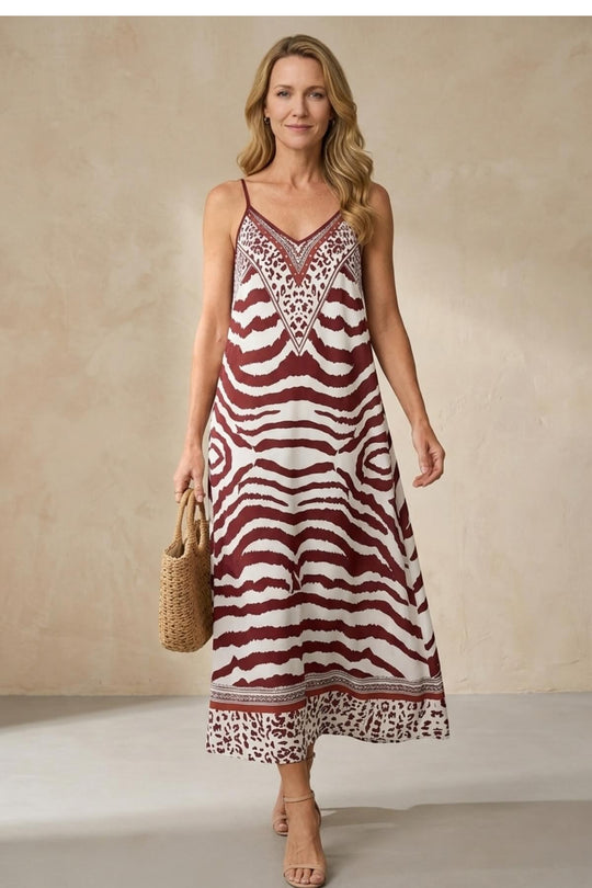 Casual Zebra Stripe Spaghetti Strap Maxi