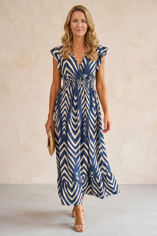 Chevron Print Ruffle Hem Summer Dress