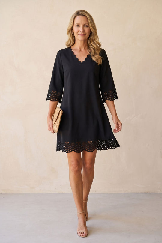 Chic Scalloped V-Neck Shift Dress