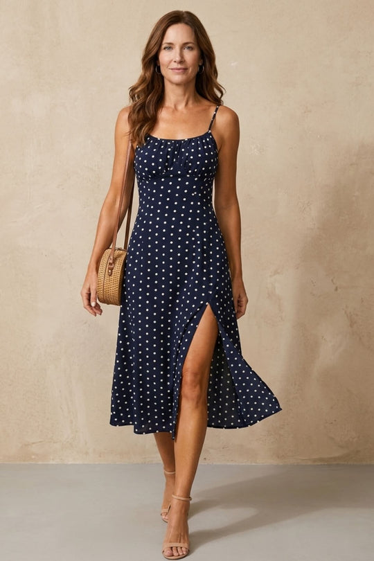 Chic Spaghetti Strap Polka Dot Midi