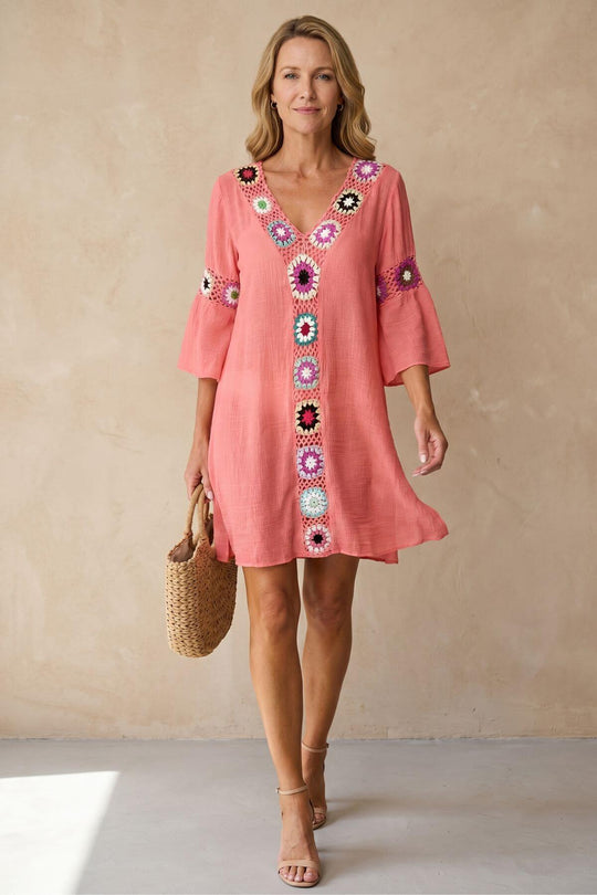 Crochet Trim V-Neck Boho Beach Dress