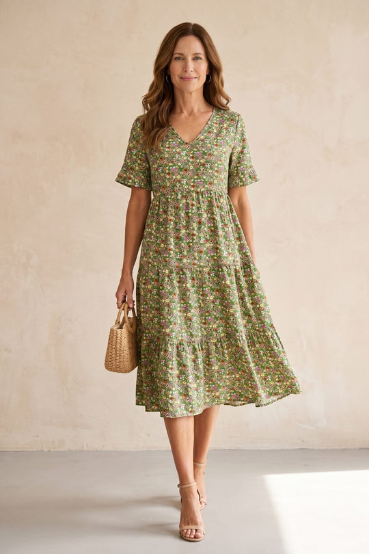 Ditsy Floral Print Empire Waist Summer Dress - Plus Size