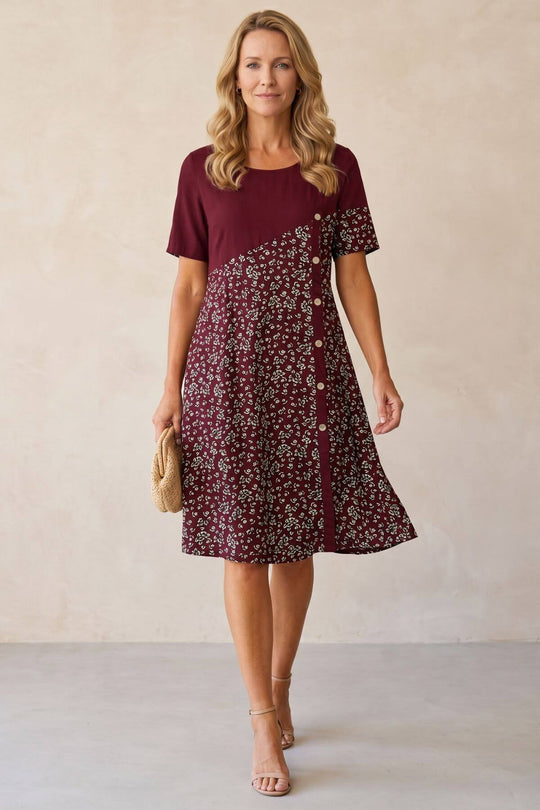 Elegant Asymmetrical Floral Print Midi Dress