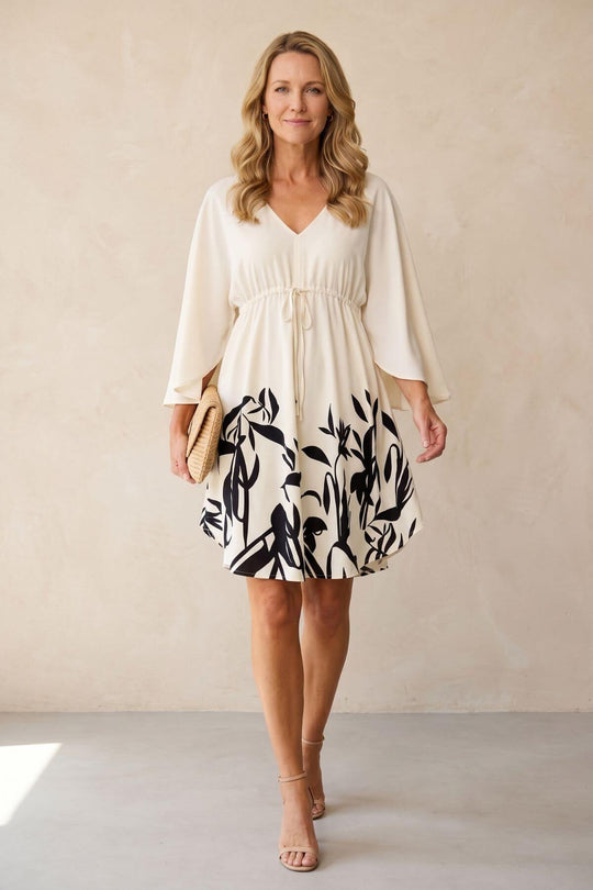 Elegant Cape Sleeve Flowy Mini Dress