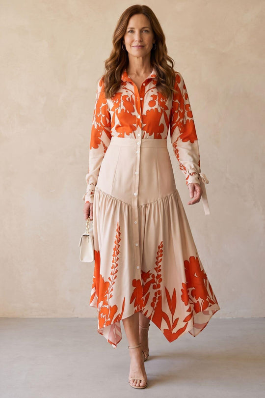 Elegant Collared Button Down Asymmetrical Maxi