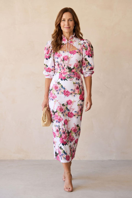 Elegant Floral Column Dress with Cutout
