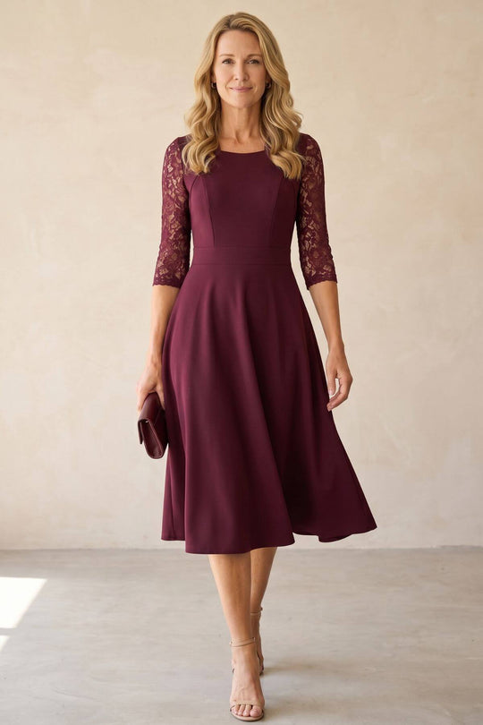 Elegant Lace Sleeve Fit Flare Dress