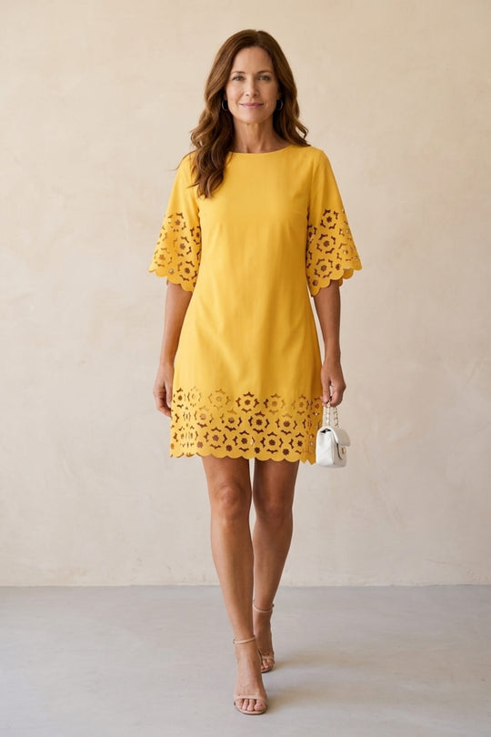 Elegant Laser Cut Shift Mini Dress